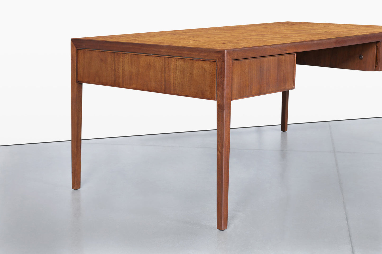Mid-Century Walnut and Burl Wood Executive Desk by Stow Davis