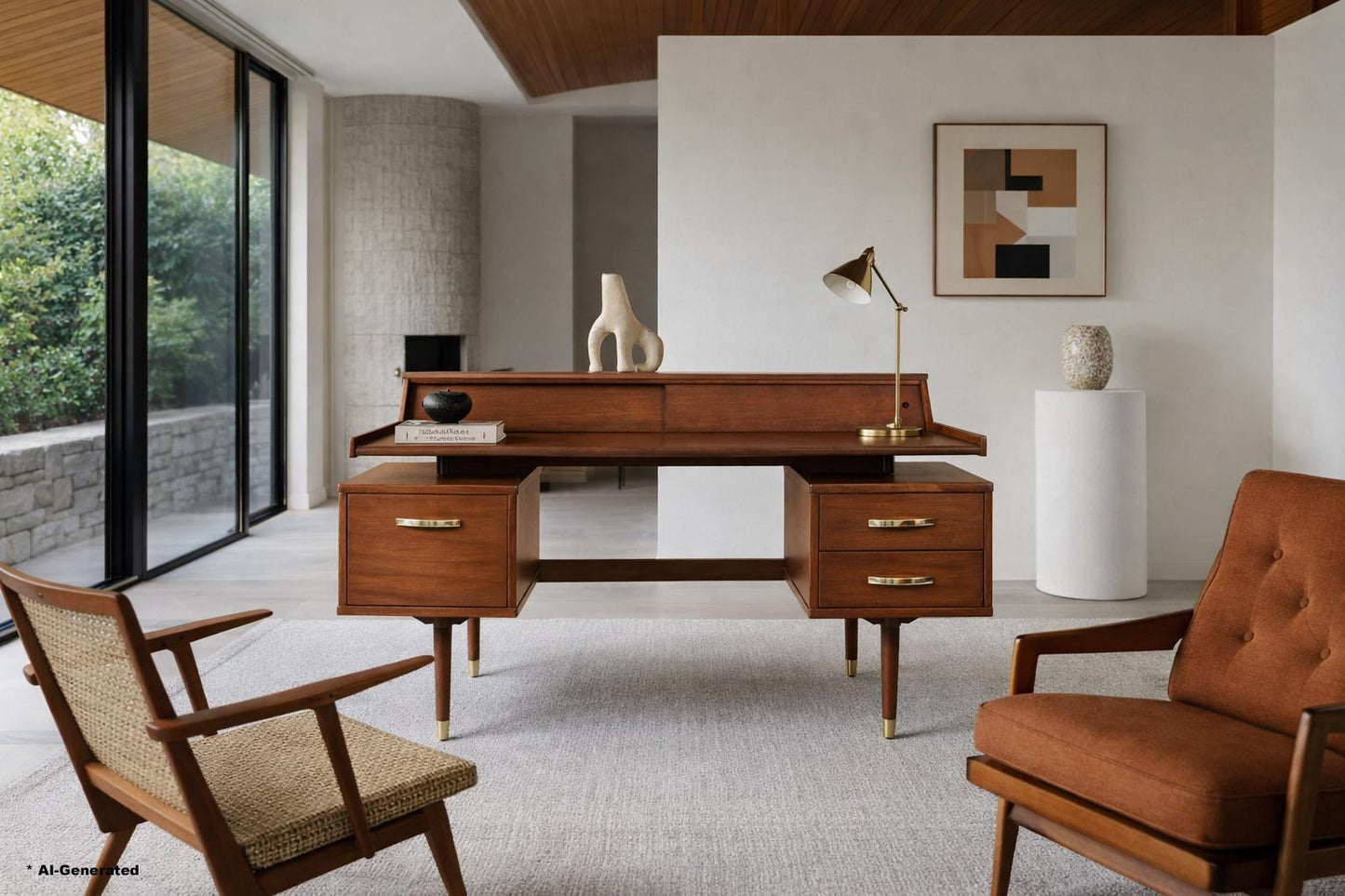 Mid-Century "Biscayne" Floating Top Walnut Desk by Drexel
