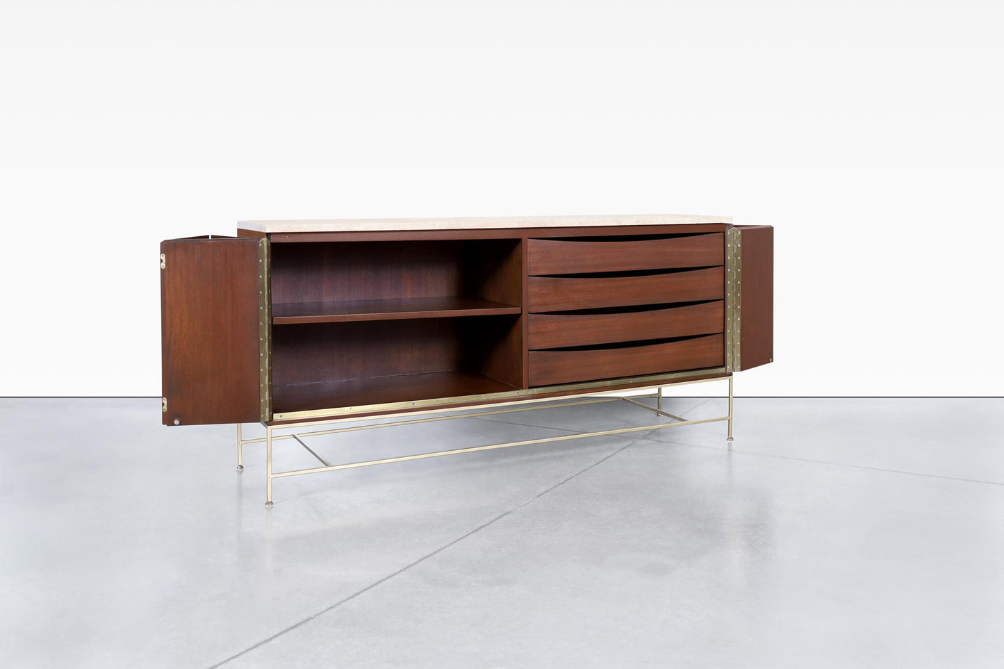 Mid-Century "Irwin Collection" Travertine Credenza by Paul McCobb