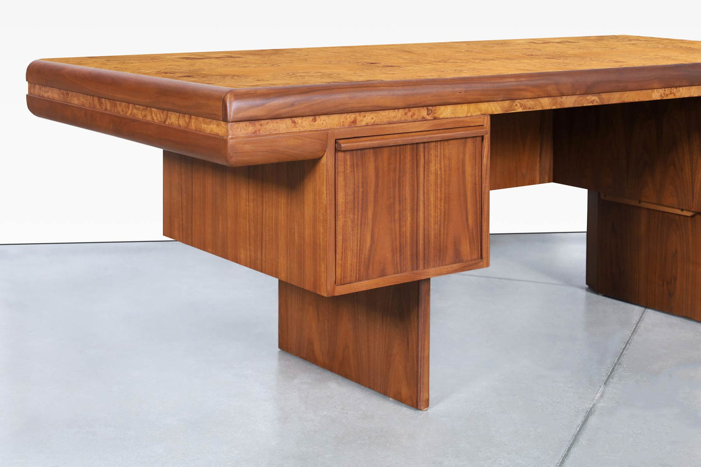 Mid-Century Modern Executive Burl Wood and Walnut Desk