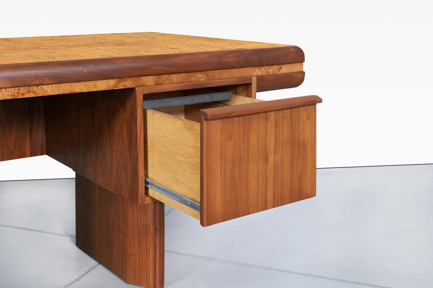 Mid-Century Modern Executive Burl Wood and Walnut Desk