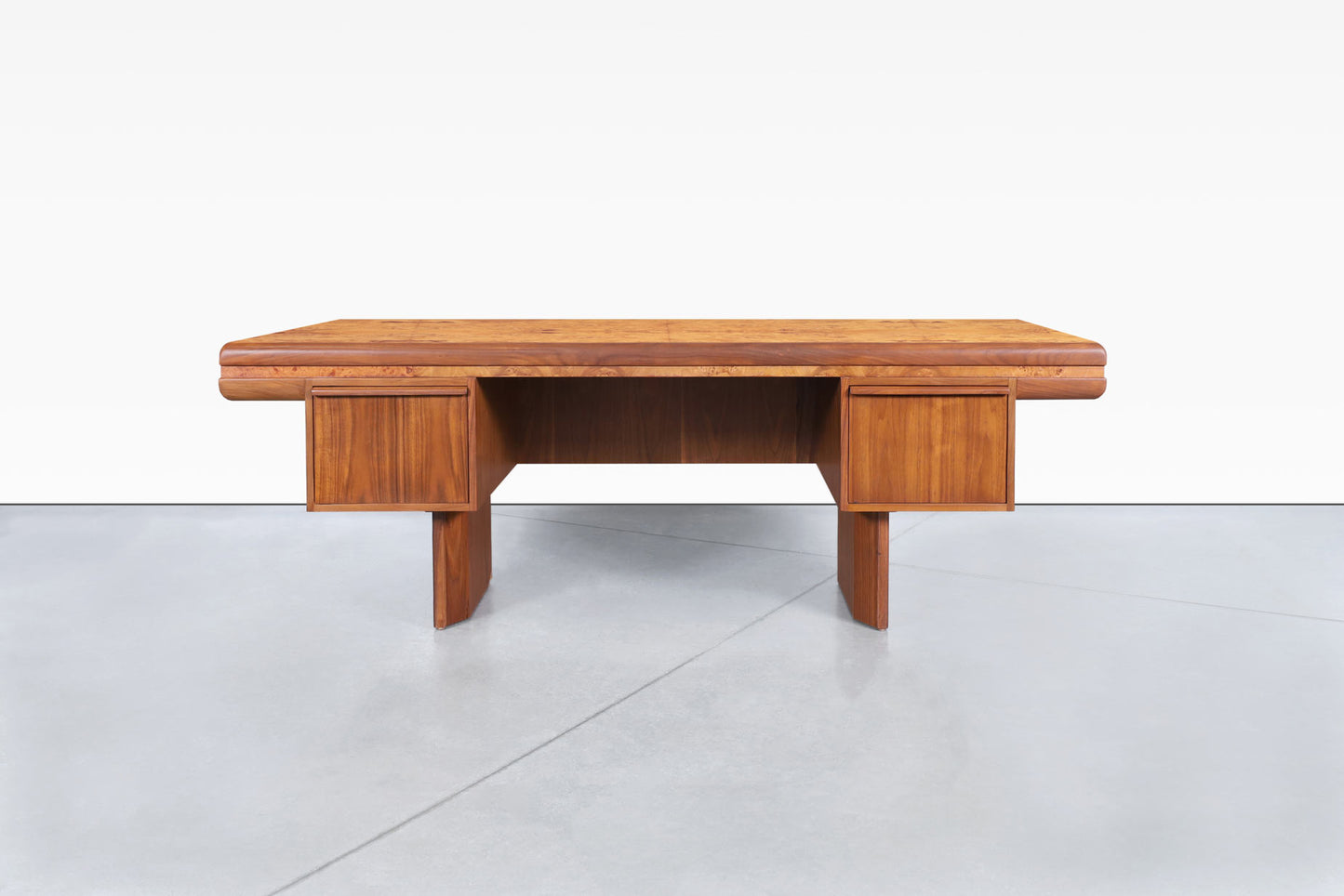 Mid-Century Modern Executive Burl Wood and Walnut Desk