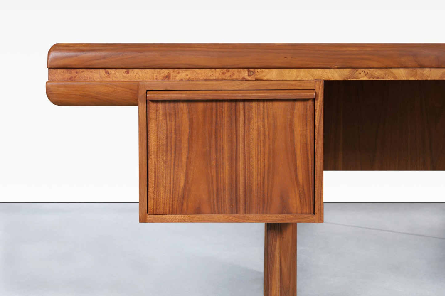 Mid-Century Modern Executive Burl Wood and Walnut Desk