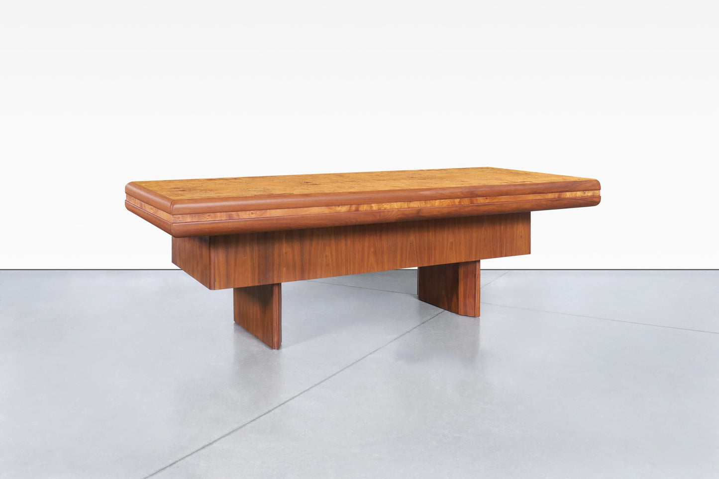 Mid-Century Modern Executive Burl Wood and Walnut Desk
