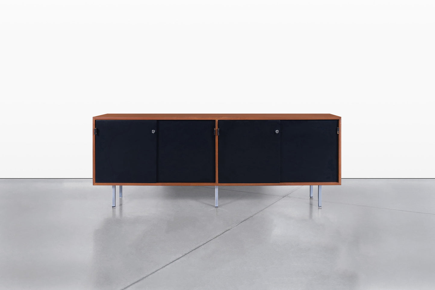 Mid-Century Modern Walnut and Black Lacquer Credenza by Florence Knoll