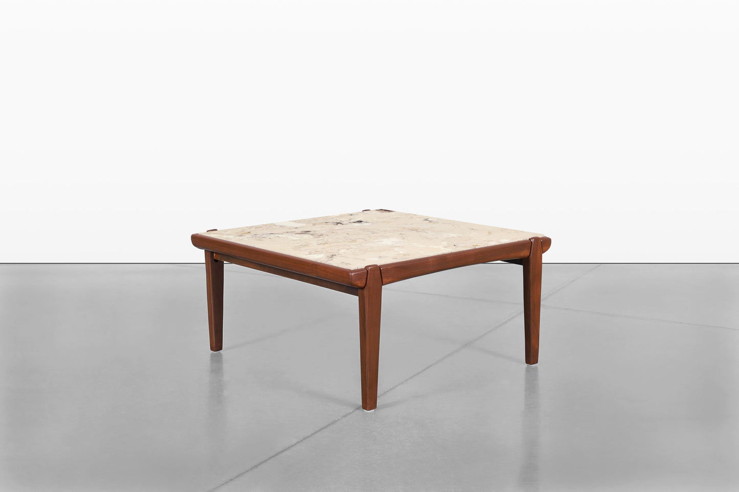 Mid-Century Modern Walnut and Faux Marble Side Tables