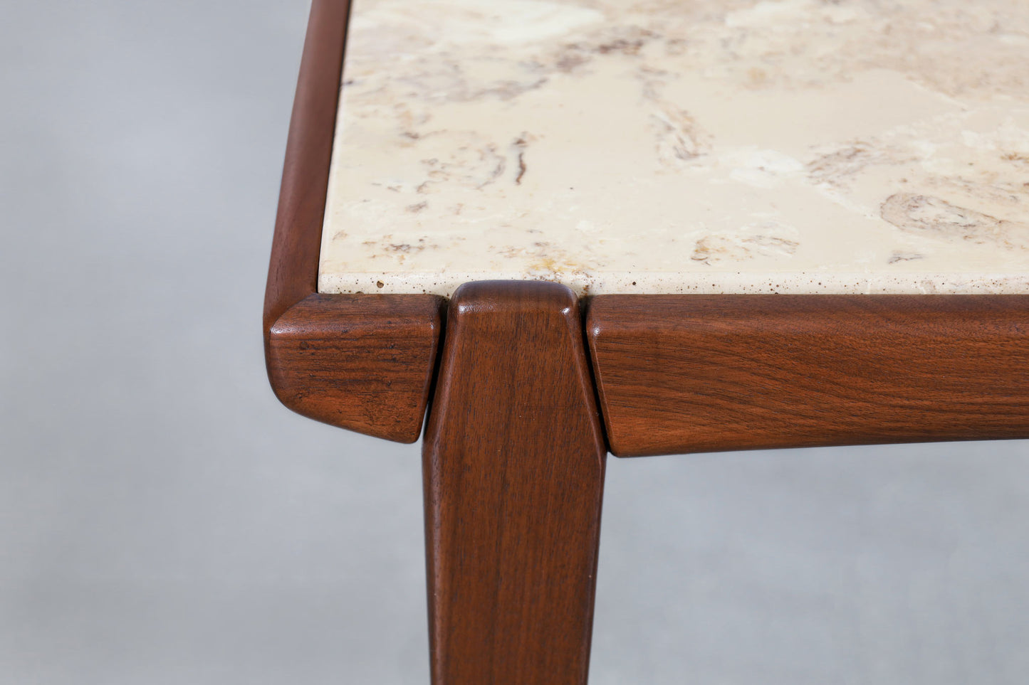 Mid-Century Modern Walnut and Faux Marble Side Tables