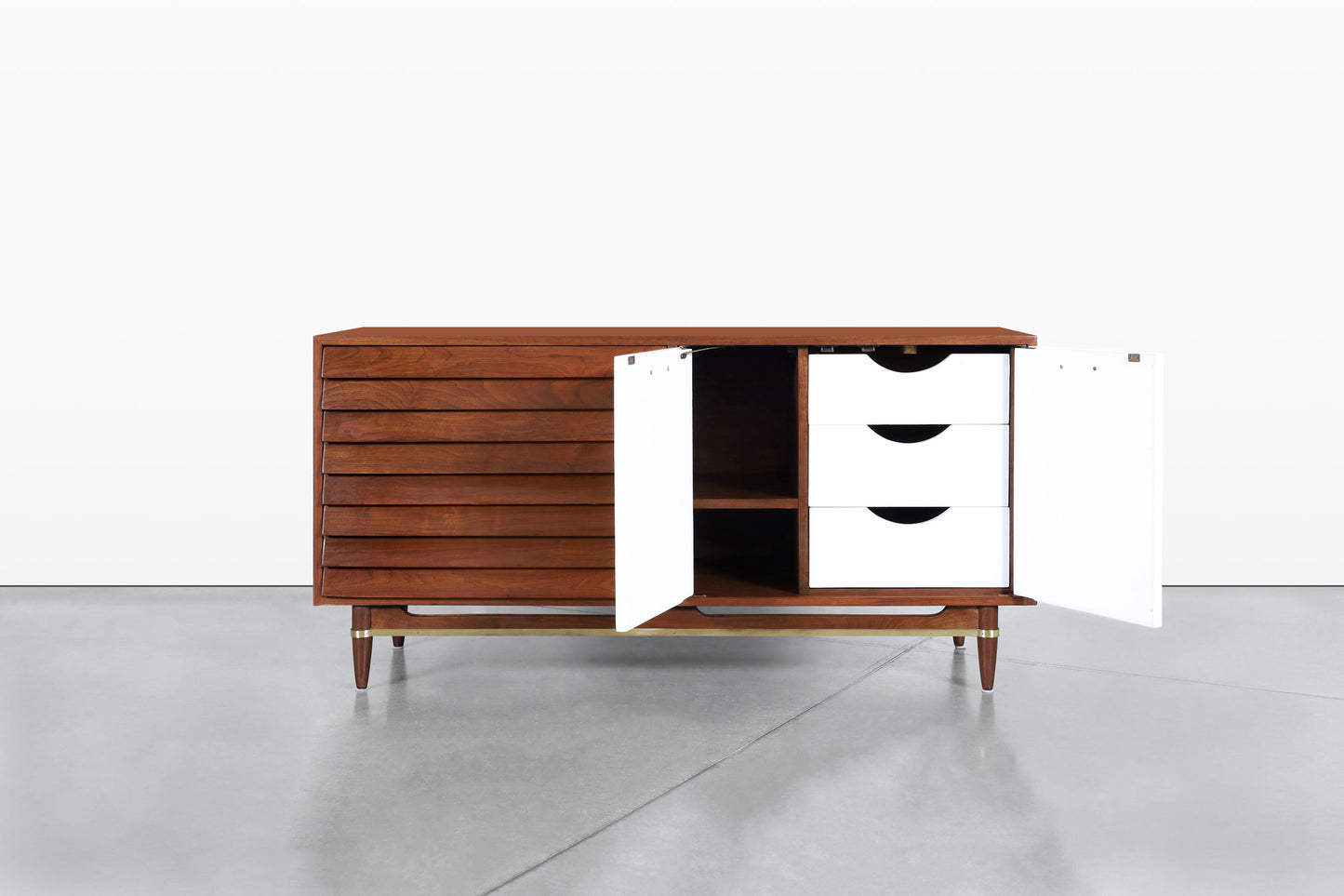 Mid-Century Walnut and Lacquer Credenza by American of Martinsville