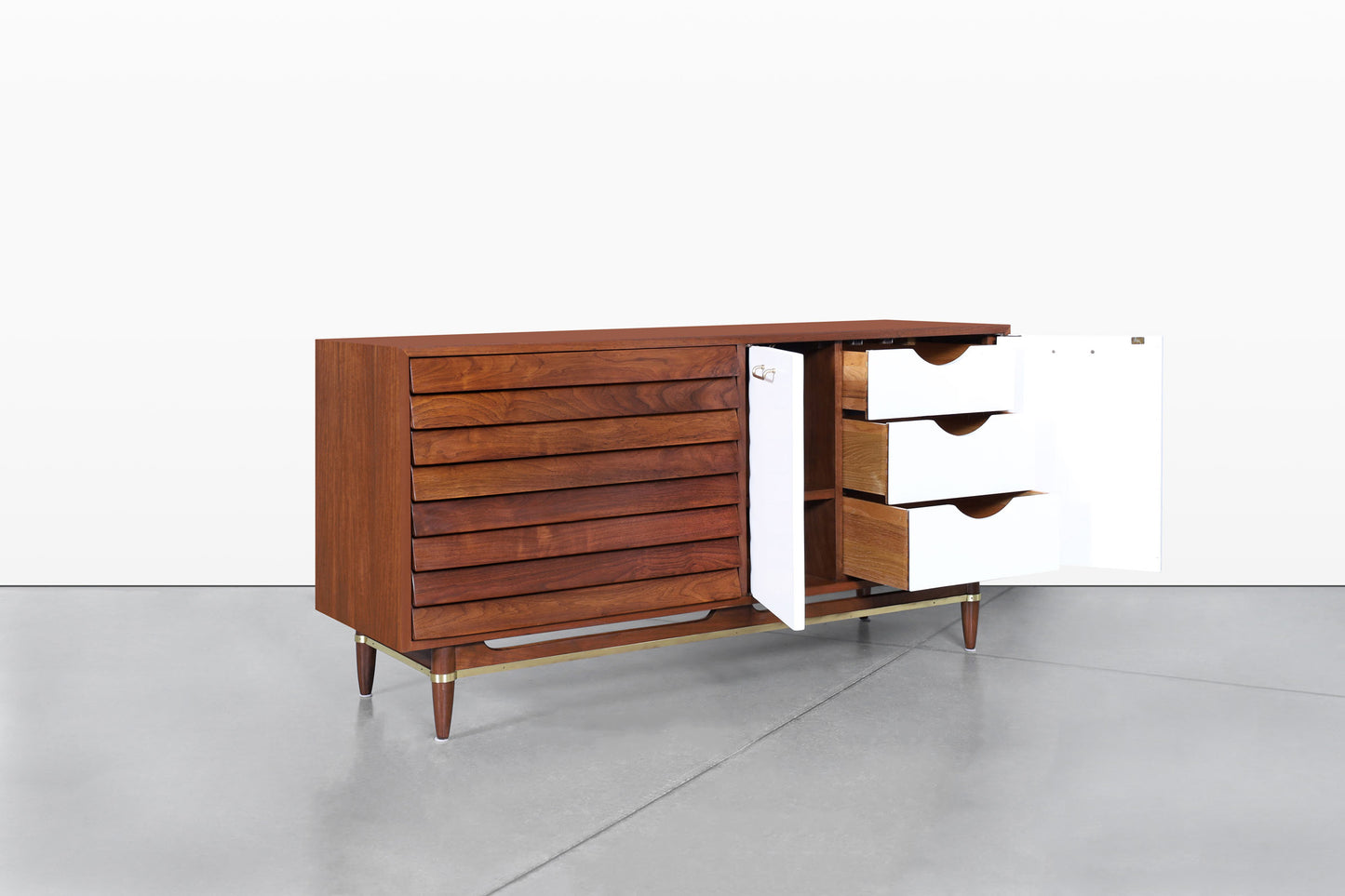 Mid-Century Walnut and Lacquer Credenza by American of Martinsville