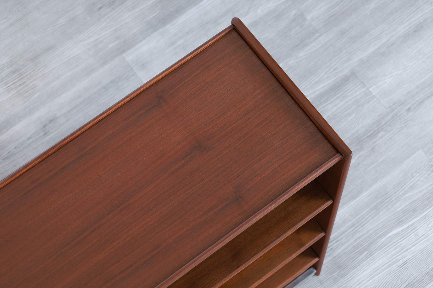Mid-Century Modern Walnut Drop-Front Dry Bar Cabinet with Shelving
