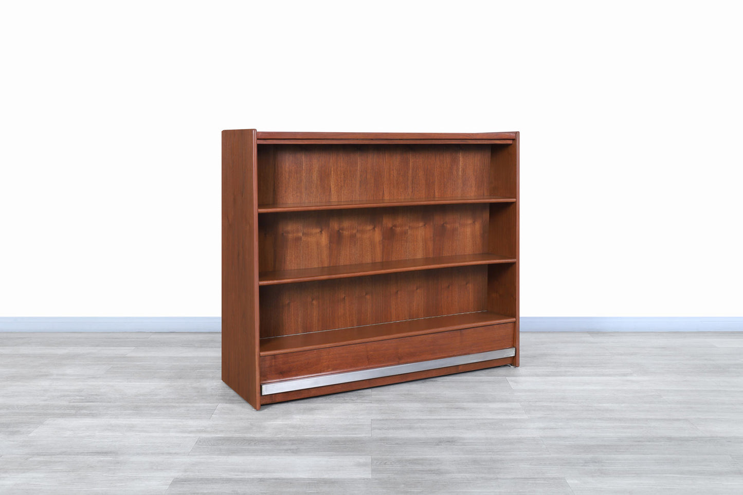 Mid-Century Modern Walnut Drop-Front Dry Bar Cabinet with Shelving