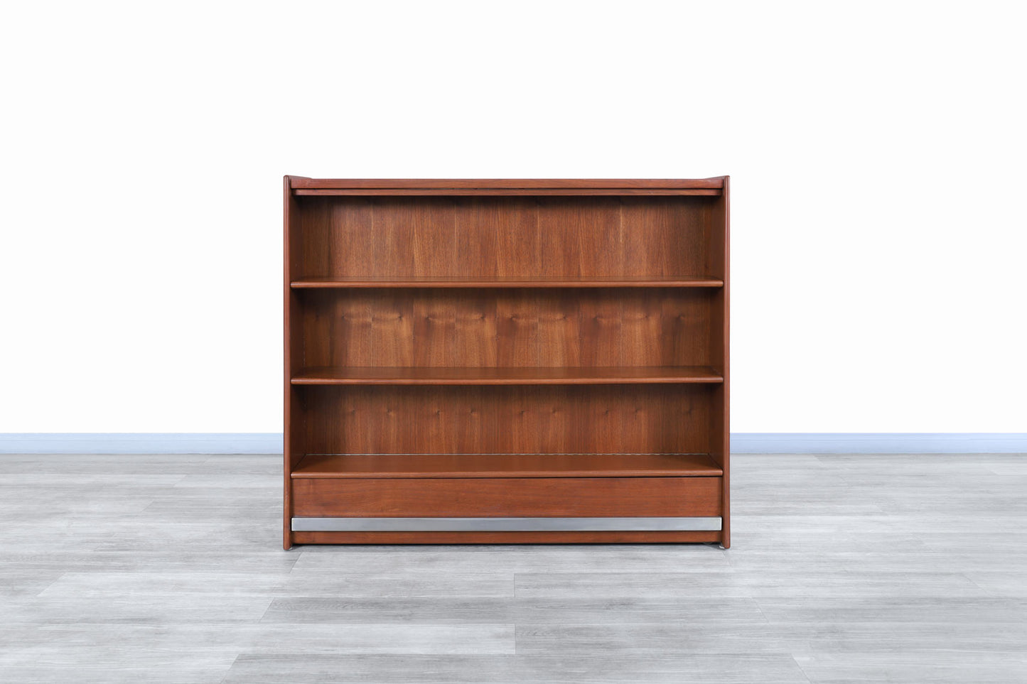 Mid-Century Modern Walnut Drop-Front Dry Bar Cabinet with Shelving