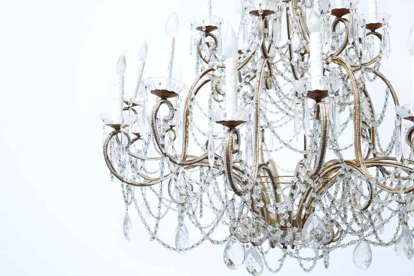 Monumental Italian Crystal and Gilt Chandelier