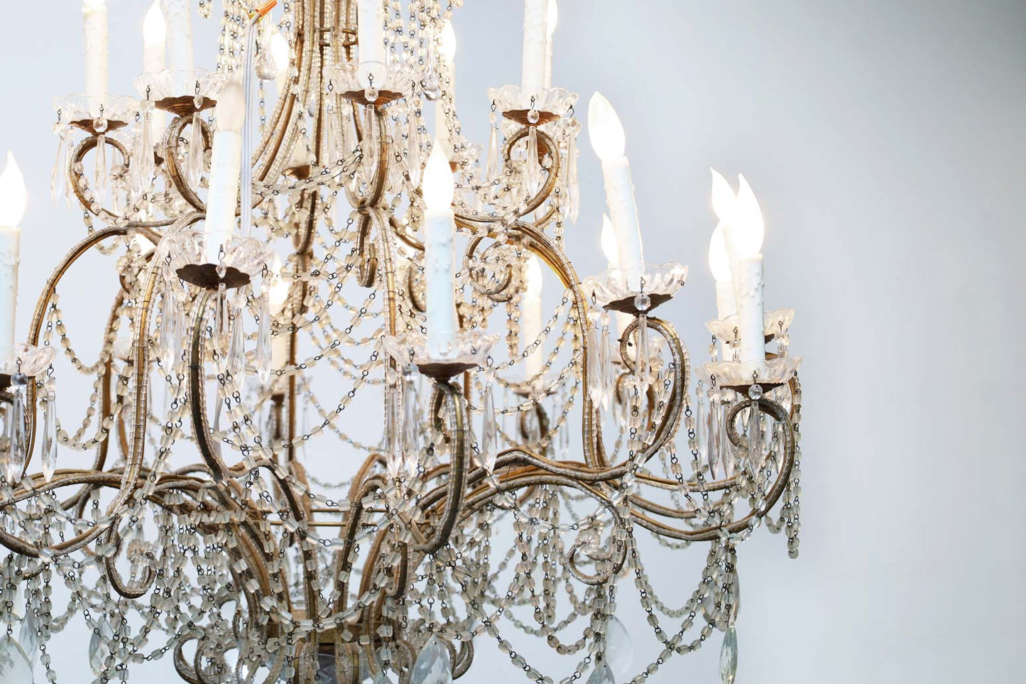 Monumental Italian Crystal and Gilt Chandelier