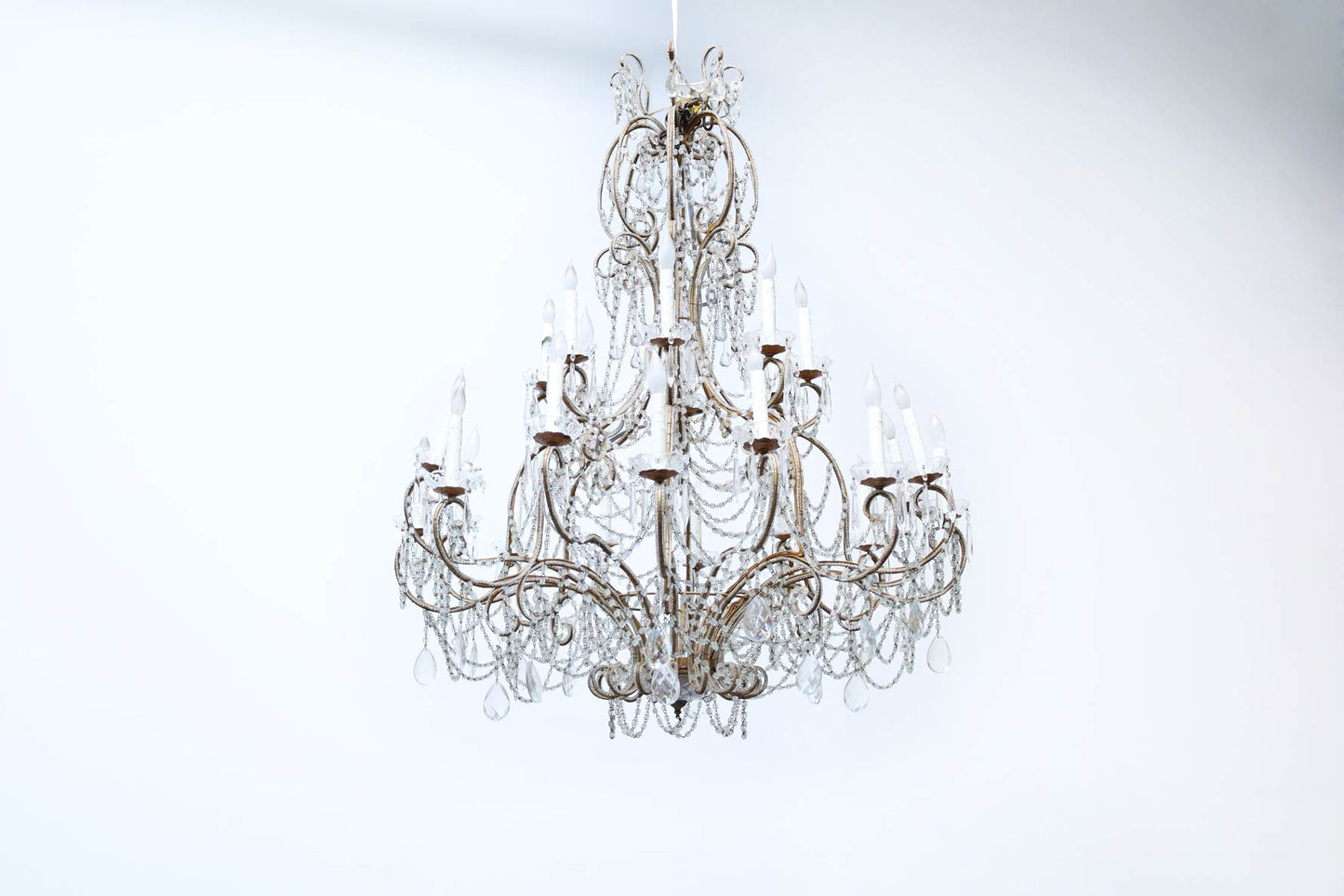Monumental Italian Crystal and Gilt Chandelier
