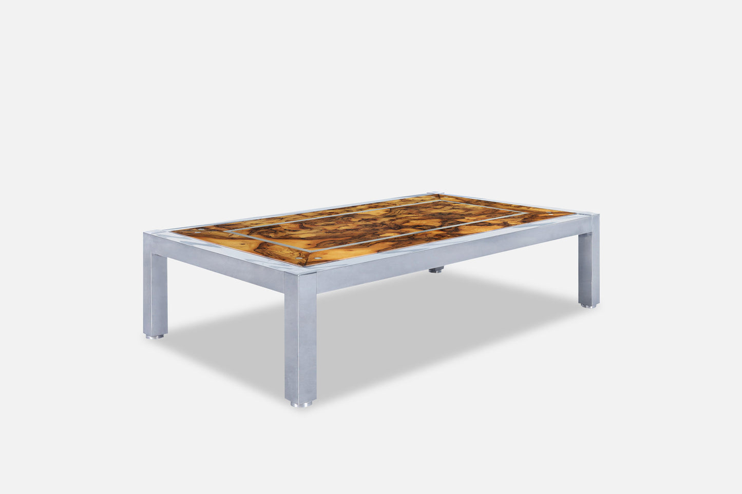 Monumental Oyster Burl Wood and Aluminum Coffee Table