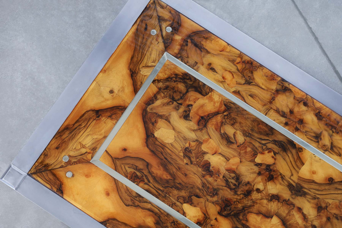 Monumental Oyster Burl Wood and Aluminum Coffee Table