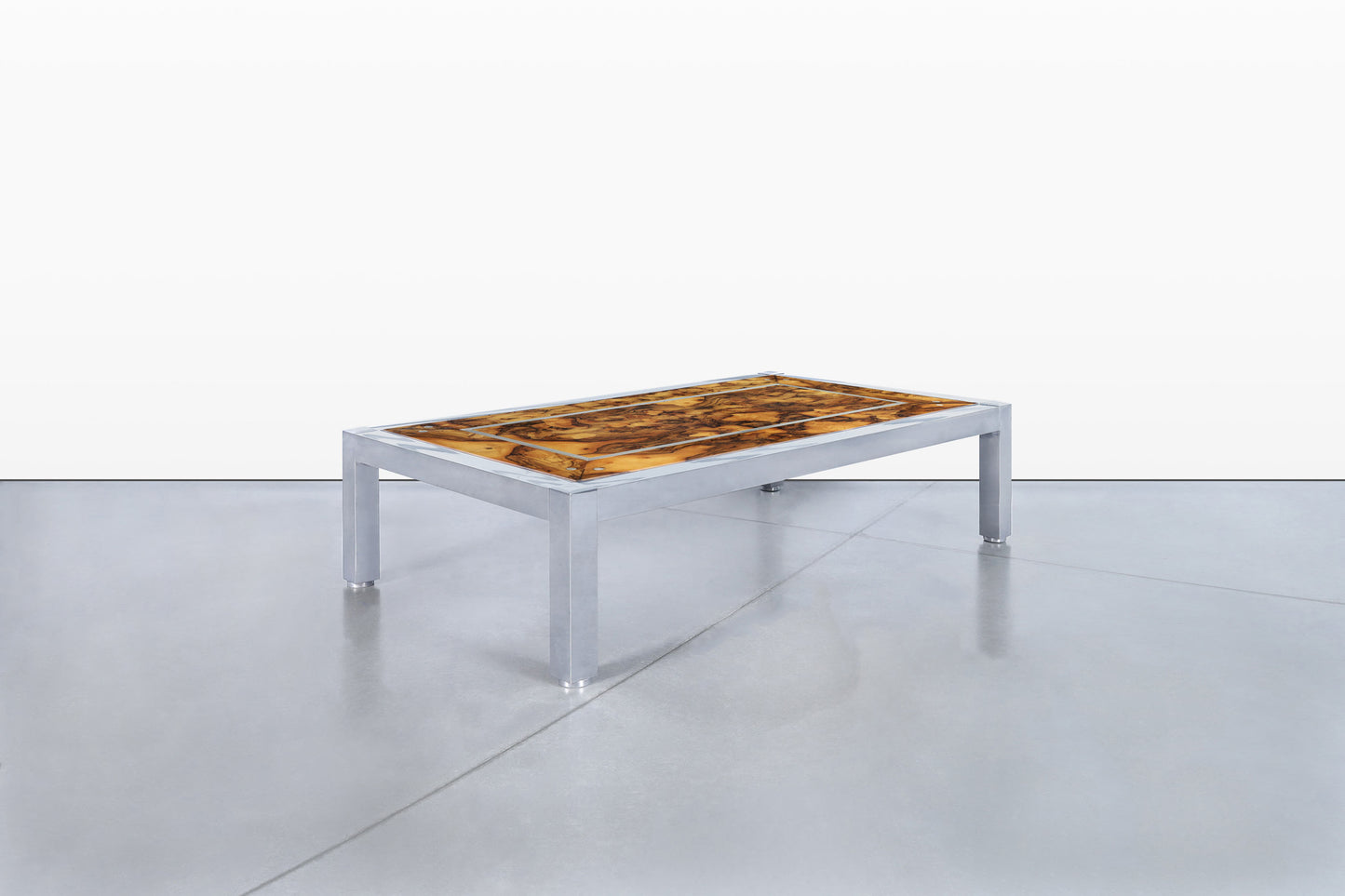 Monumental Oyster Burl Wood and Aluminum Coffee Table