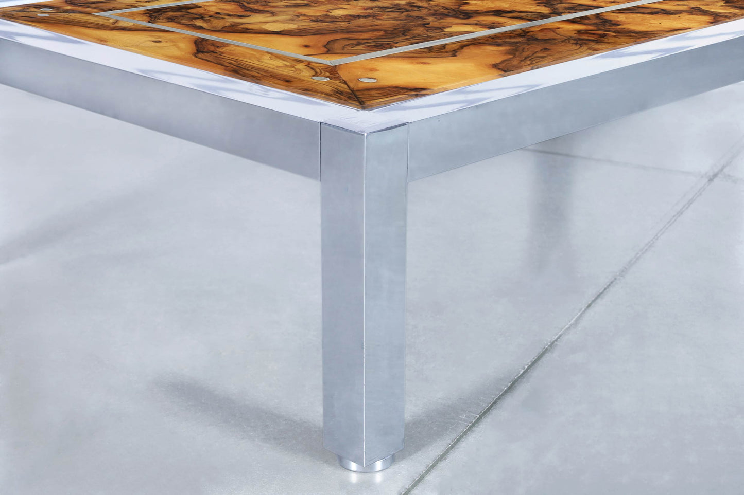 Monumental Oyster Burl Wood and Aluminum Coffee Table