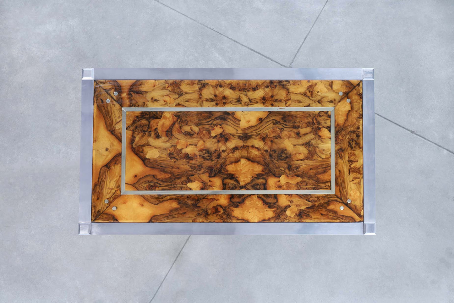 Monumental Oyster Burl Wood and Aluminum Coffee Table