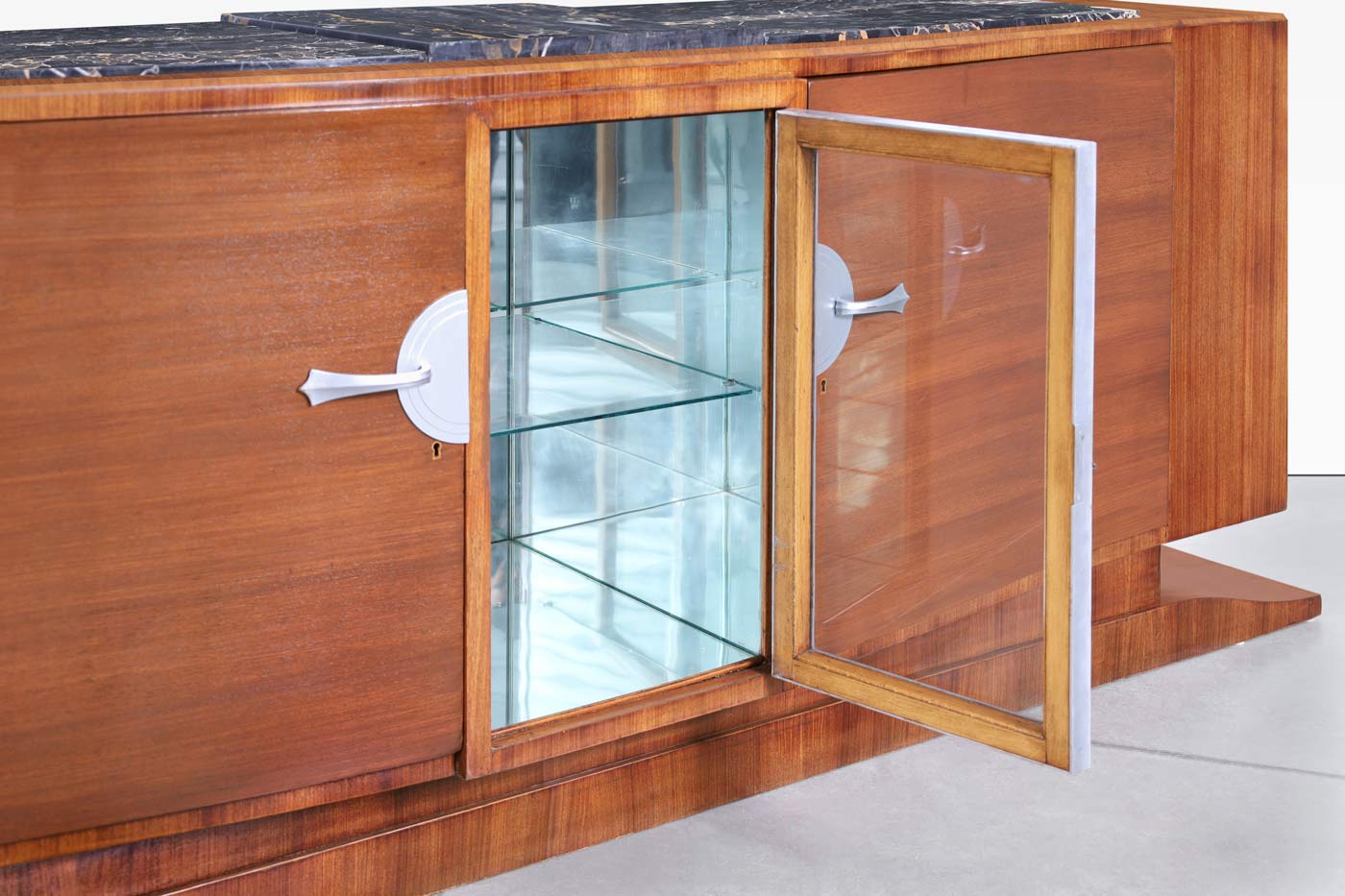 Monumental Art Deco Walnut and Marble Credenza by Maurice Rinck