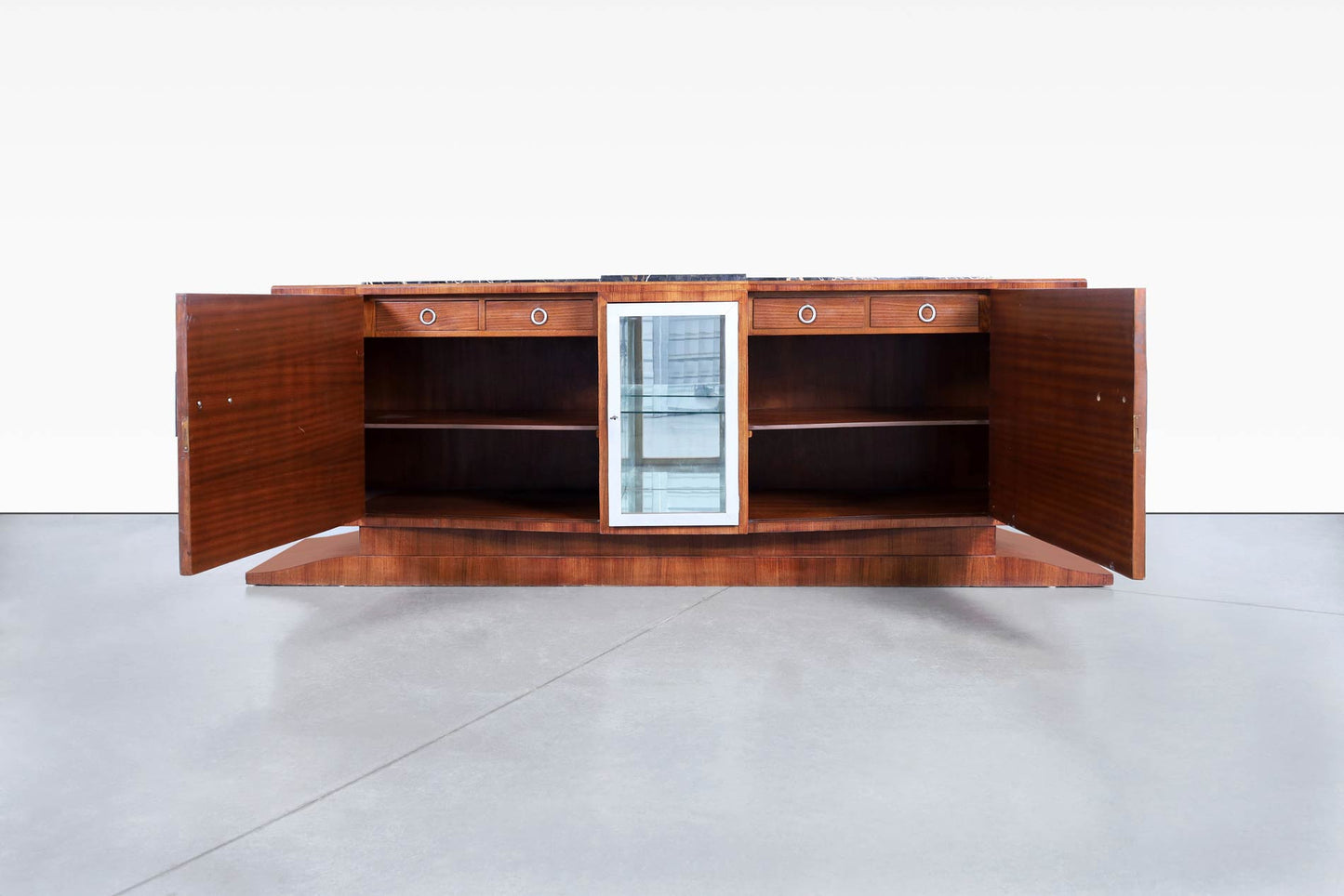 Monumental Art Deco Walnut and Marble Credenza by Maurice Rinck