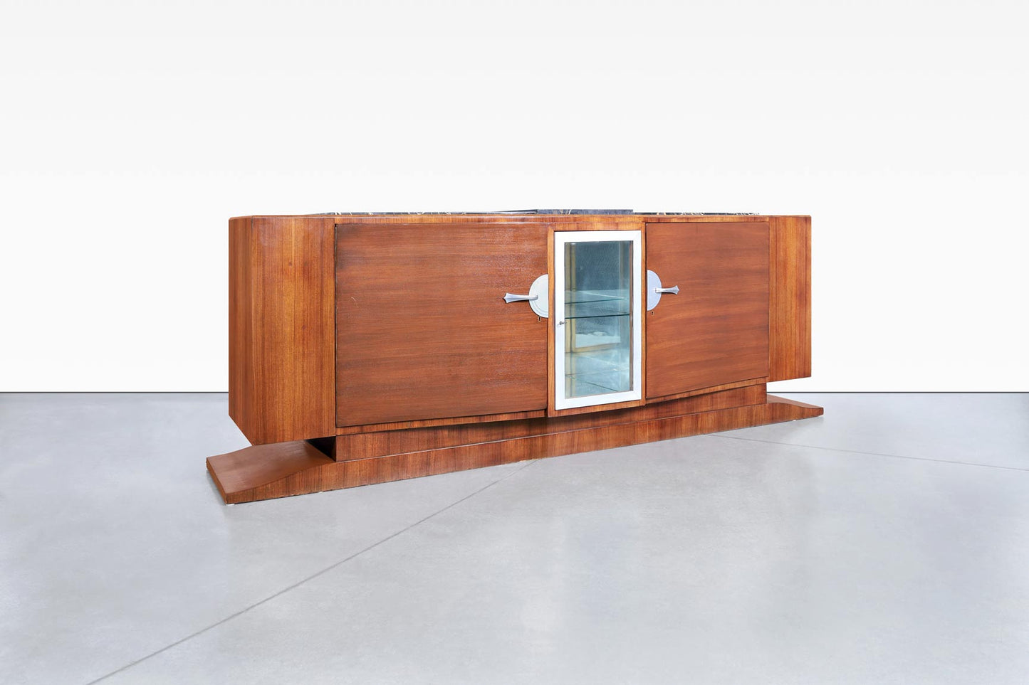 Monumental Art Deco Walnut and Marble Credenza by Maurice Rinck