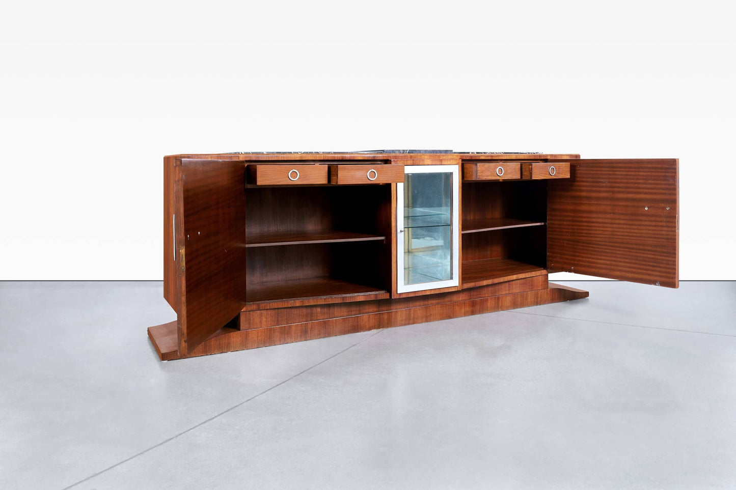 Monumental Art Deco Walnut and Marble Credenza by Maurice Rinck