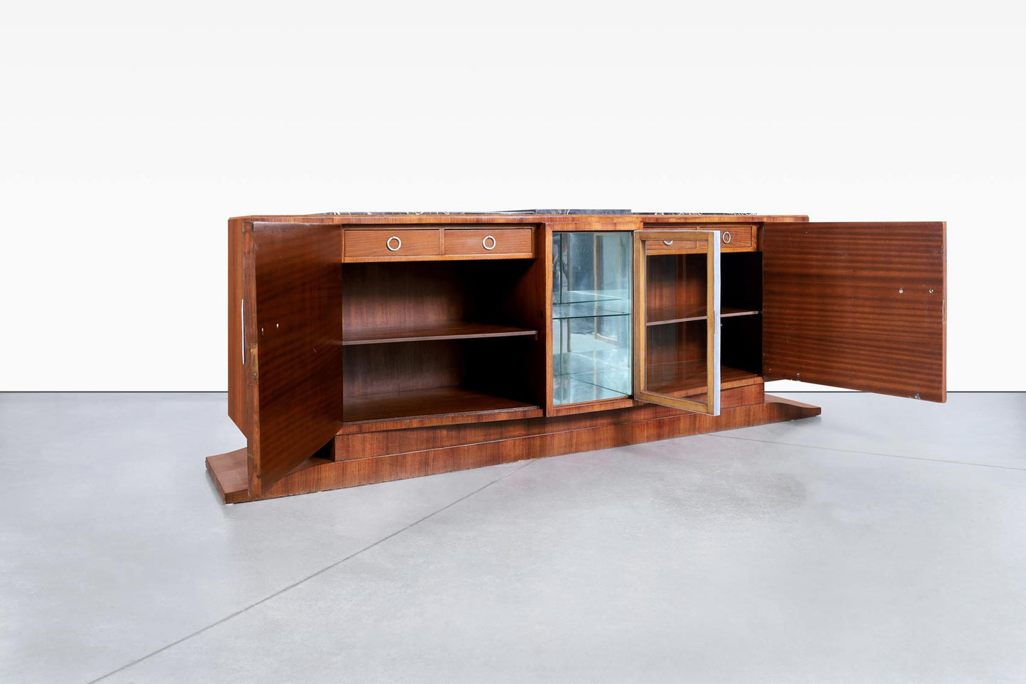 Monumental Art Deco Walnut and Marble Credenza by Maurice Rinck