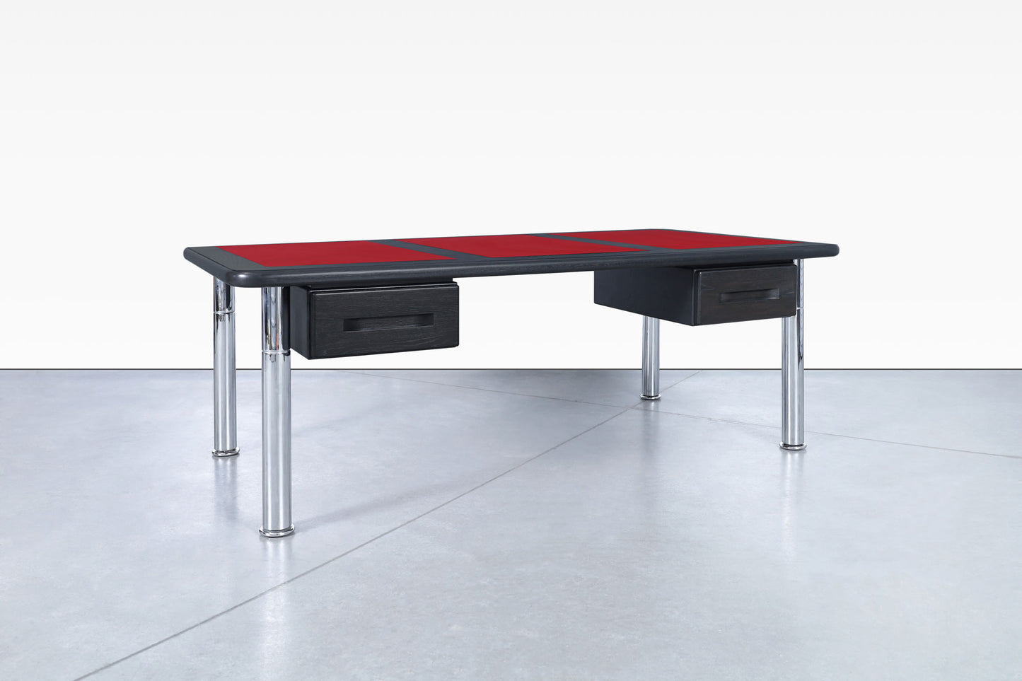 Monumental Ebony and Chrome Executive Desk