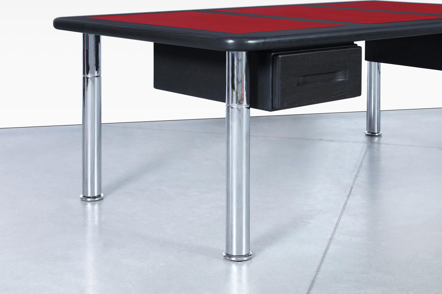 Monumental Ebony and Chrome Executive Desk