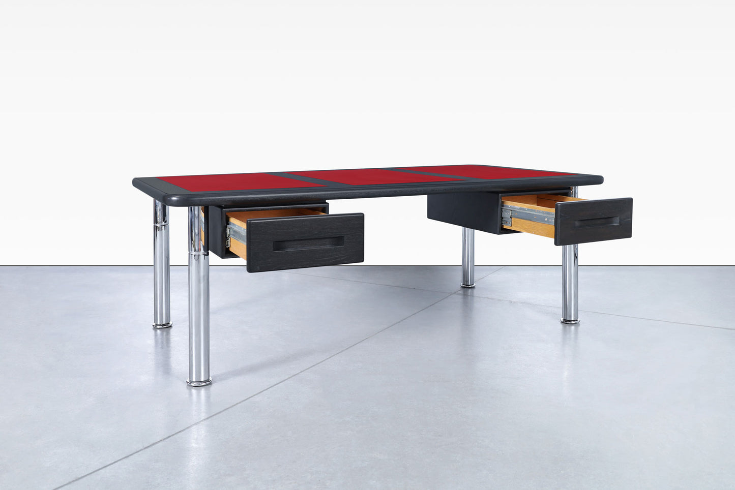 Monumental Ebony and Chrome Executive Desk