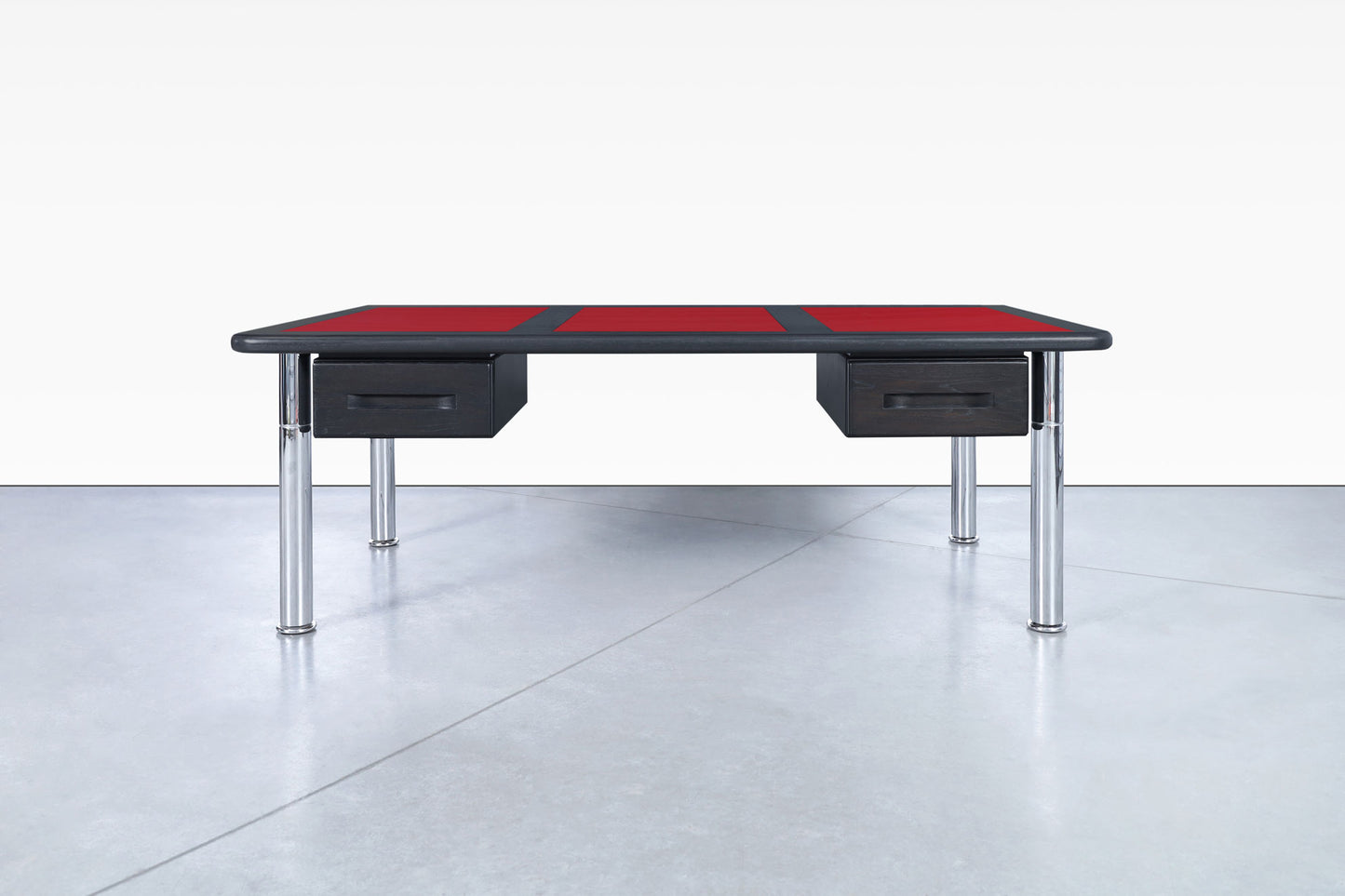 Monumental Ebony and Chrome Executive Desk