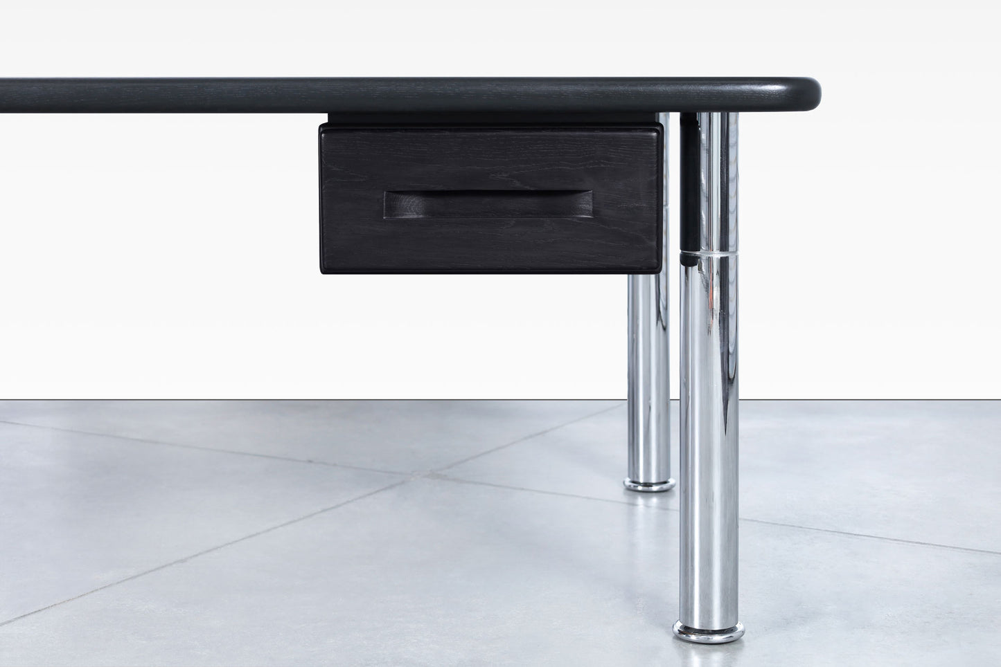 Monumental Ebony and Chrome Executive Desk