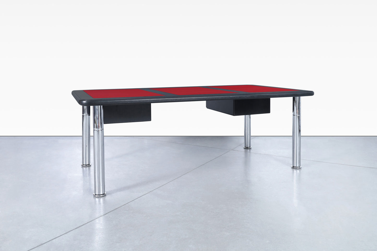 Monumental Ebony and Chrome Executive Desk