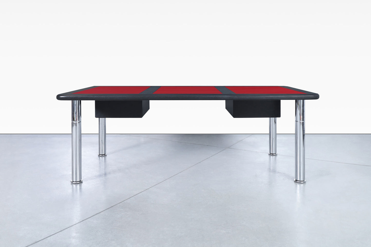 Monumental Ebony and Chrome Executive Desk