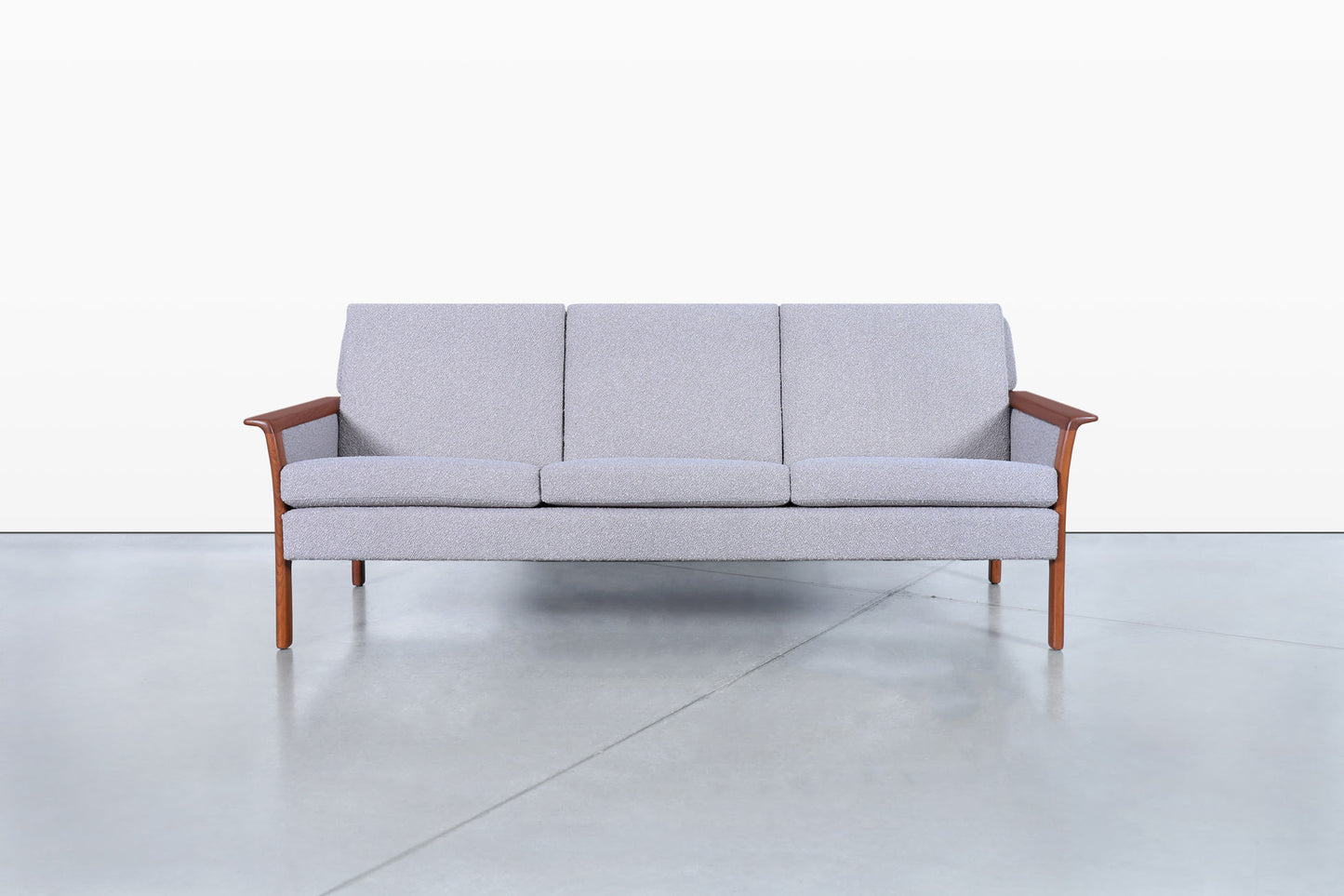 Norwegian Teak and Boucle Sofa Attributed to Fredrik Kayser