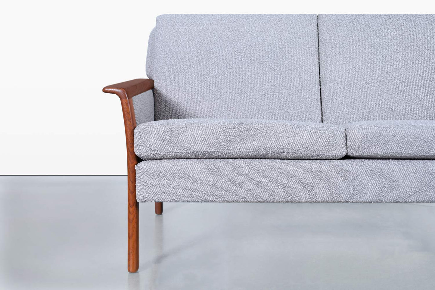 Norwegian Teak and Boucle Sofa Attributed to Fredrik Kayser