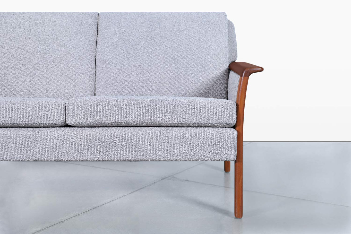 Norwegian Teak and Boucle Sofa Attributed to Fredrik Kayser