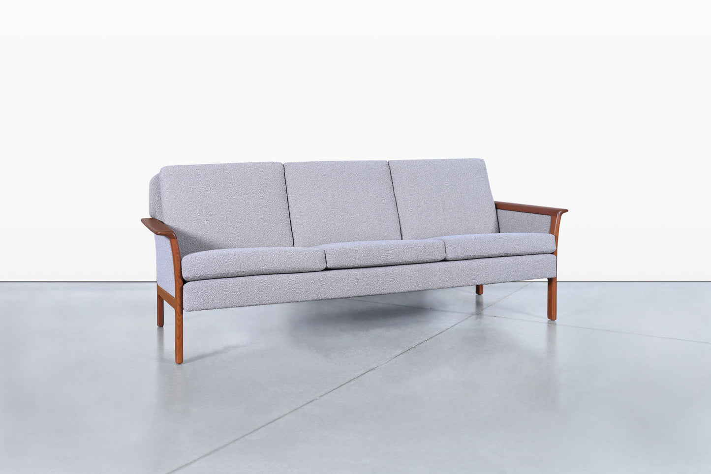 Norwegian Teak and Boucle Sofa Attributed to Fredrik Kayser