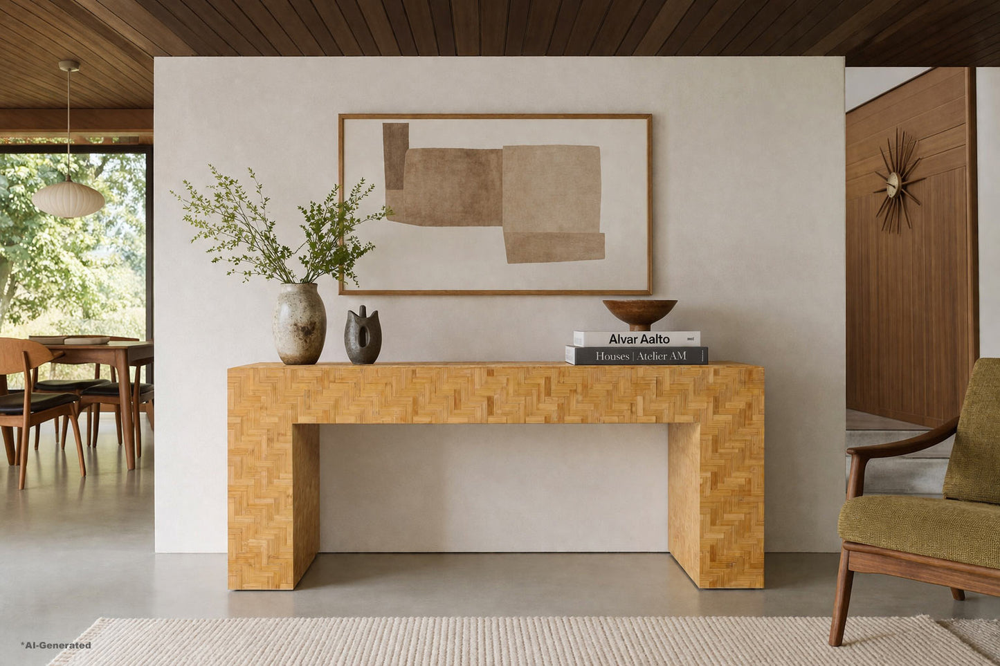 Postmodern Bamboo Parquet Waterfall Console Table