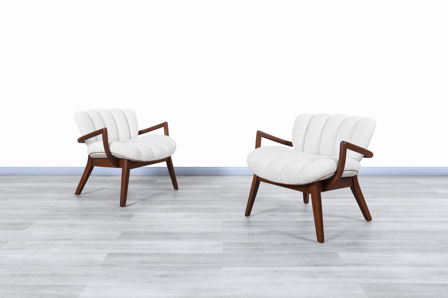 Vintage Boucle and Leather Armchairs by Paul Laszlo