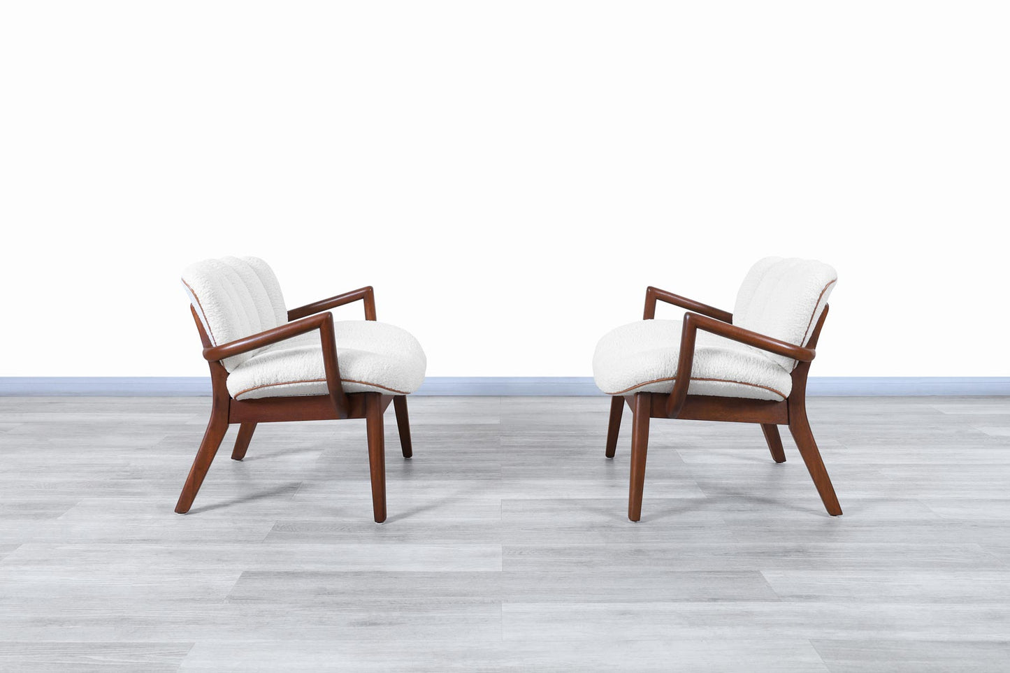 Vintage Boucle and Leather Armchairs by Paul Laszlo