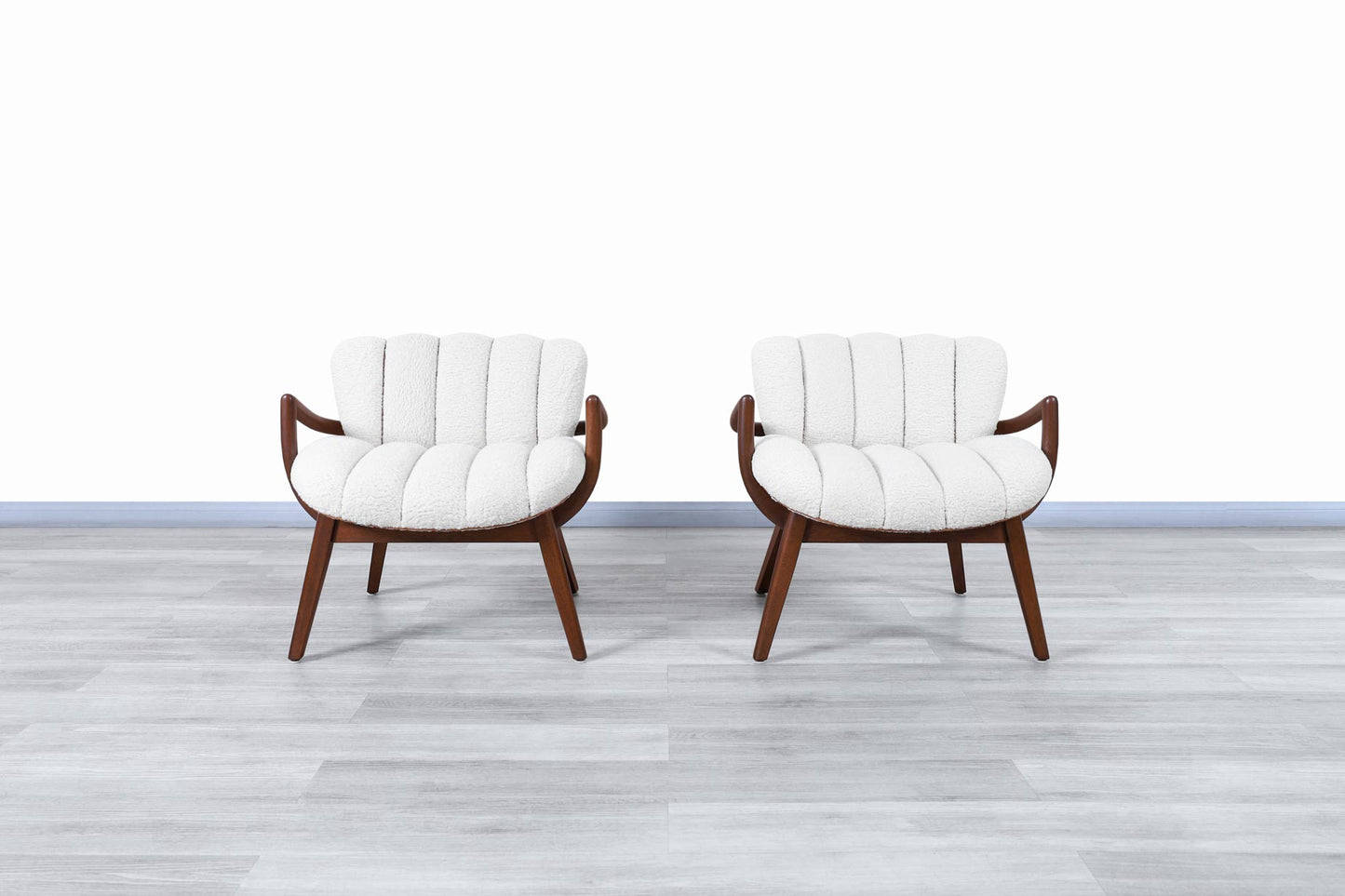 Vintage Boucle and Leather Armchairs by Paul Laszlo