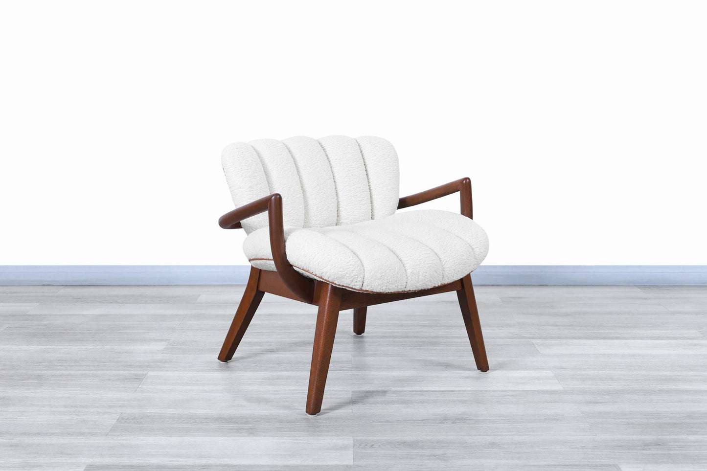 Mid-Century Modern Boucle and Leather Armchairs by Paul Laszlo