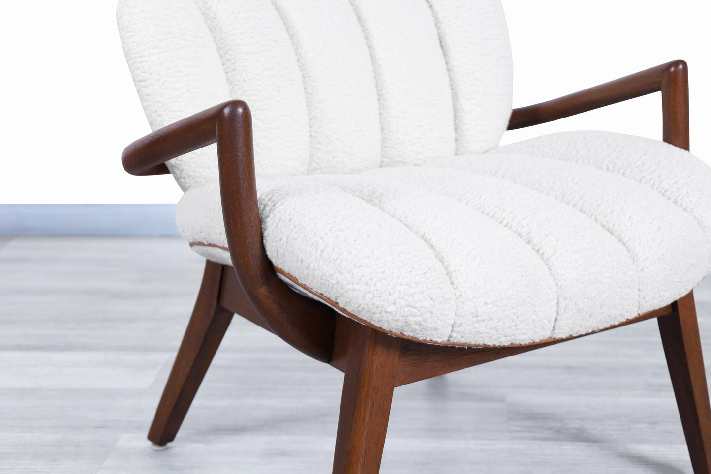 Vintage Boucle and Leather Armchairs by Paul Laszlo