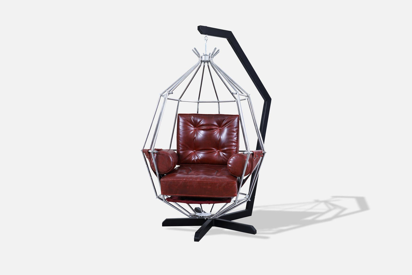 Swedish Leather "Perrot Cage" Swing Chair by Ib Arberg