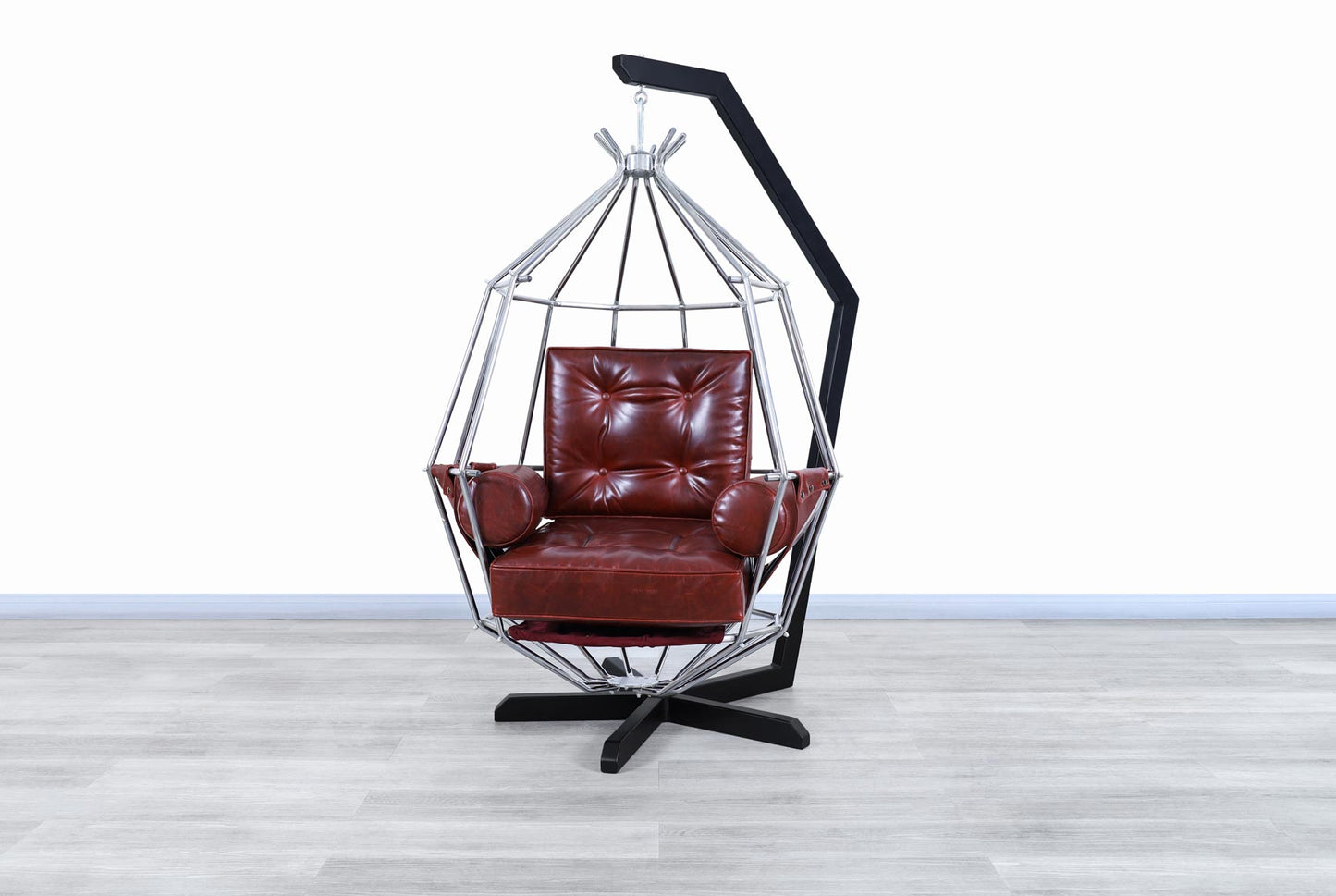 Mid-Century Swedish Leather "Perrot Cage" Swing Chair by Ib Arberg