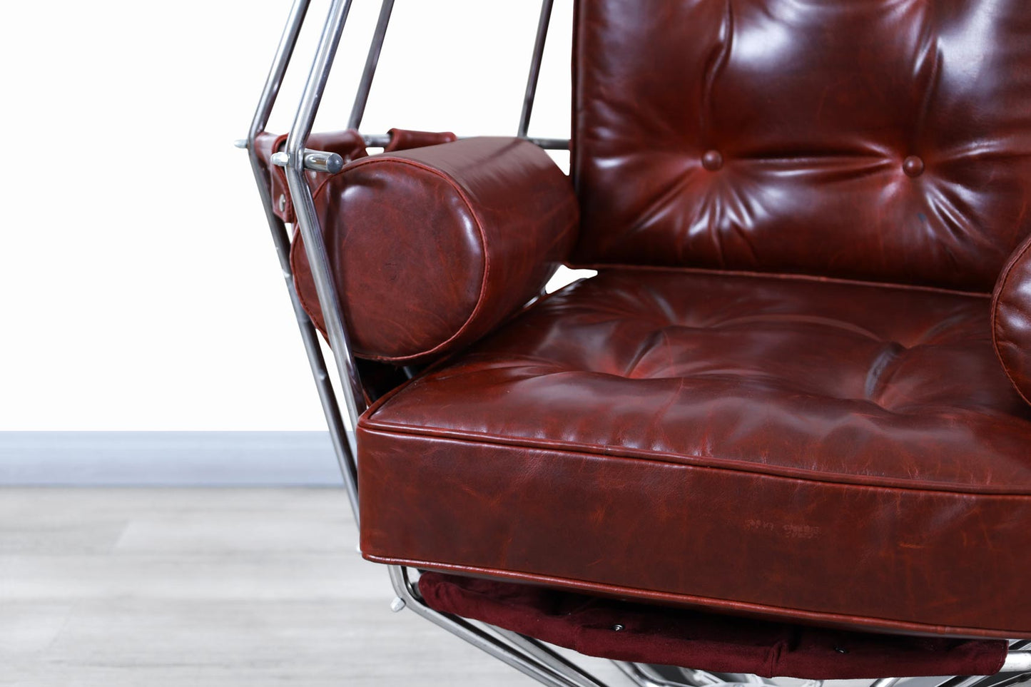 Mid-Century Swedish Leather "Perrot Cage" Swing Chair by Ib Arberg