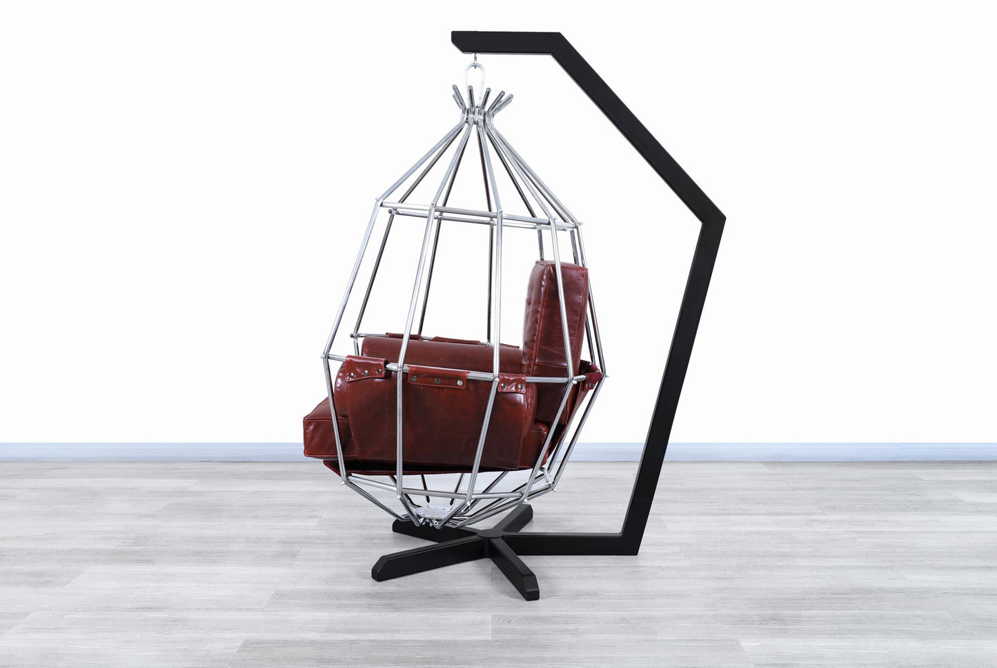 Mid-Century Swedish Leather "Perrot Cage" Swing Chair by Ib Arberg